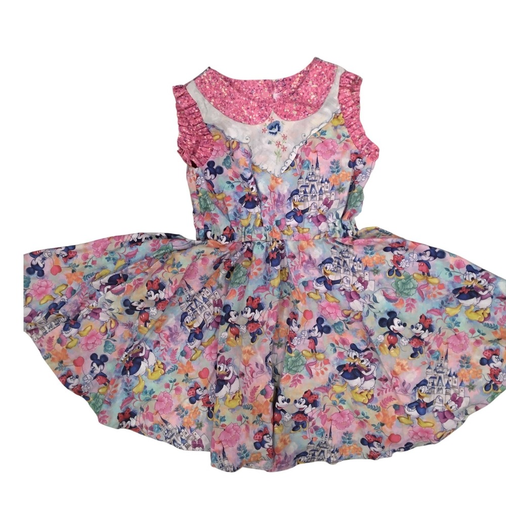 Disney‎ Mickey Minnie Daisy Duck Castle Floral Ruffle Dress Pink Blue Kids